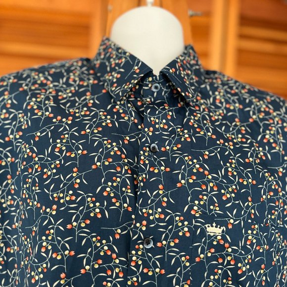 FRENCH CROWN MEN'S SZ 44 COTTON SS FLORAL DRESS SHIRT - Picture 3 of 10